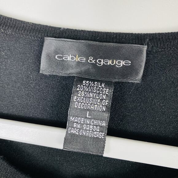 Cable & Gauge Size Medium Large Silk Blend Beaded Embellished Sweater Set Black - Picture 4 of 5